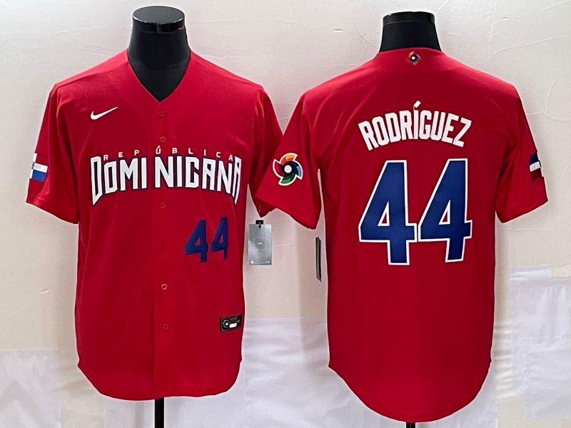 Men 2023 World Cub Dominicana 44 Rodriguez Red Nike MLB Jersey1